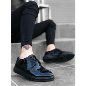Shoecide BBO0003 Siyah Renk Bağcıklı Yüksek Taban Rugan Erkek Klasik Ayakkabı