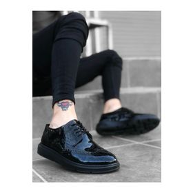 Shoecide BBO0003 Siyah Renk Bağcıklı Yüksek Taban Rugan Erkek Klasik Ayakkabı