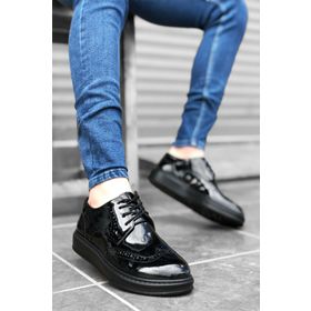 Shoecide BBO0003 Siyah Renk Bağcıklı Yüksek Taban Rugan Erkek Klasik Ayakkabı