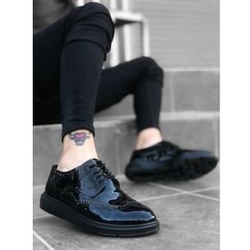 Shoecide BBO0003 Siyah Renk Bağcıklı Yüksek Taban Rugan Erkek Klasik Ayakkabı