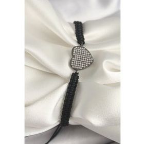 Shoecide Pirinç Füme Renk Zirkon Taşlı Kalp Figür Asansörlü Makrome Model Kadın Bileklik