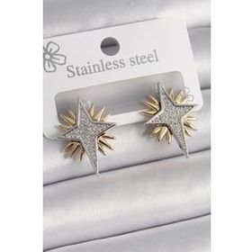 Shoecide Pirinç Gold Gümüş Renk Zirkon Taşlı Kutup Yılıdız Model Kadın Küpe