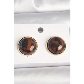 Shoecide Pirinç Gold Renk 3d Daire Leopar Model Kadın Küpe