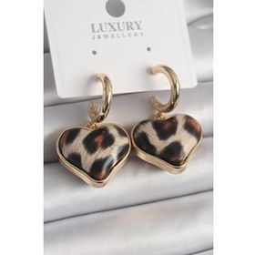 Shoecide Pirinç Gold Renk 3d Kalp Leopar Model Kadın Küpe