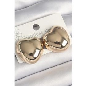 Shoecide Pirinç Gold Renk Bombe Kalp Model Kadın Küpe