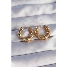 Shoecide Pirinç Gold Renk Damla Kıvrım Tasarımlı Halka Küpe