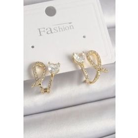 Shoecide Pirinç Gold Renk Düğüm Model Zirkon Taşlı Kalp Detay Kadın Küpe