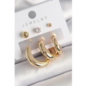 Shoecide Pirinç Gold Renk Halka Model Zirkon Taşlı Topçuk Detay Kadın Küpe