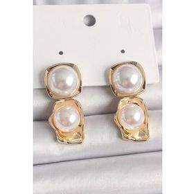 Shoecide Pirinç Gold Renk İnci Kare Model Kadın Küpe