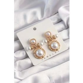 Shoecide Pirinç Gold Renk İnci Taşlı Motifli Küpe