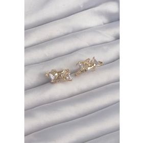 Shoecide Pirinç Gold Renk İri Zirkon Taşlı Kıvrımlı Minimal Kelebekli Halka Küpe
