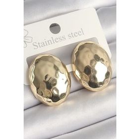 Shoecide Pirinç Gold Renk İşlemeli Bombe Oval Model Kadın Küpe