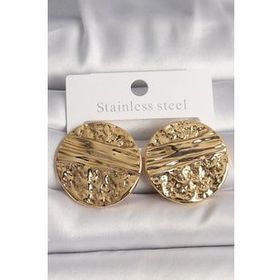 Shoecide Pirinç Gold Renk İşlemeli Daire Plaka Model Kadın Küpe
