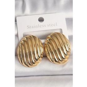 Shoecide Pirinç Gold Renk İşlemeli Oval Model Kadın Küpe