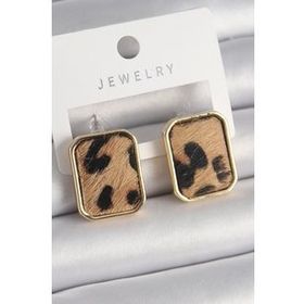 Shoecide Pirinç Gold Renk Kare Leopar Desen Model Kadın Küpe
