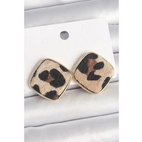 Shoecide Pirinç Gold Renk Kare Leopar Model Kadın Küpe