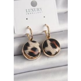 Shoecide Pirinç Gold Renk Leopar Desenli Daire Model Kadın Küpe