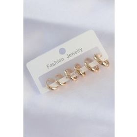 Shoecide Pirinç Gold Renk Oval Bombeli Küpe Seti