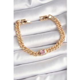 Shoecide Pirinç Gold Renk Pembe Kare Zirkon Taşlı Vıp Seri Kadın Bileklik