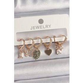 Shoecide Pirinç Gold Renk Renkli Kelebek Figür Çoklu Figür Kadın Küpe Seti
