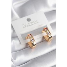 Shoecide Pirinç Gold Renk Renkli Zirkon Taşlı Kadın Küpe