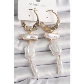 Shoecide Pirinç Gold Renk Sallantı Ezme İnci Model Kadın Küpe