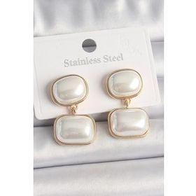 Shoecide Pirinç Gold Renk Sallantı İncili Kare Model Kadın Küpe
