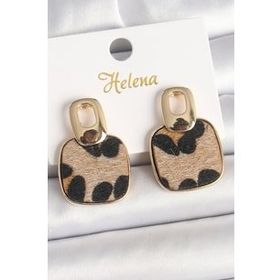 Shoecide Pirinç Gold Renk Sallantı Kare Leopar Model Kadın Küpe