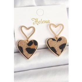 Shoecide Pirinç Gold Renk Sallantı Leopar Kalp Model Kadın Küpe