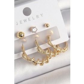 Shoecide Pirinç Gold Renk Sarmal Yılan Halka Model Zirkon Taşlı Topçuk Detay Kadın Küpe Seti