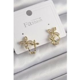 Shoecide Pirinç Gold Renk Zirkon Taşlı 2'li Çiçek Model Kadın Küpe