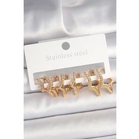 Shoecide Pirinç Gold Renk Zirkon Taşlı 3 Çift Yıldız Model Kadın Küpe