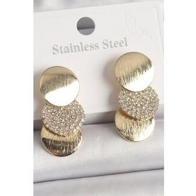 Shoecide Pirinç Gold Renk Zirkon Taşlı 3'lü Daire Plaka Model Kadın Küpe
