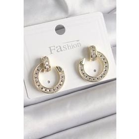 Shoecide Pirinç Gold Renk Zirkon Taşlı Çivi Halka Model Kadın Küpe
