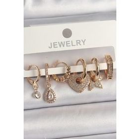 Shoecide Pirinç Gold Renk Zirkon Taşlı Çoklu Figür Kadın Küpe Seti