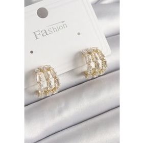 Shoecide Pirinç Gold Renk Zirkon Taşlı Halka Model Kadın Küpe