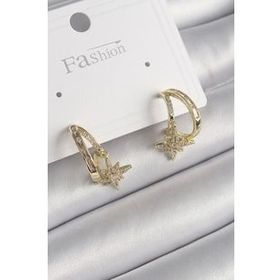 Shoecide Pirinç Gold Renk Zirkon Taşlı Halka Model Yıldız Detay Kadın Küpe