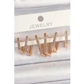 Shoecide Pirinç Gold Renk Zirkon Taşlı Kare Model Kadın Küpe Seti