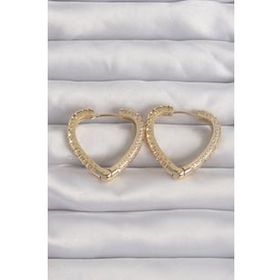 Shoecide Pirinç Gold Renk Zirkon Taşlı Motifli Kalp Küpe