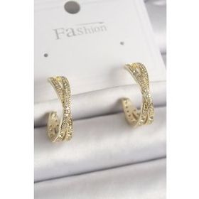 Shoecide Pirinç Gold Renk Zirkon Taşlı Sarmal Halka Model Kadın Küpe