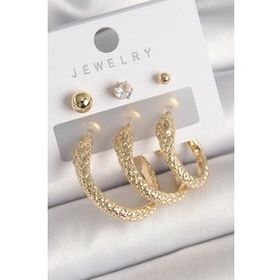 Shoecide Pirinç Gold Renk Zirkon Taşlı Topçuk Detay Yılan Halka Model Kadın Küpe Seti