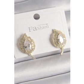 Shoecide Pirinç Gold Renk Zirkon Taşlı Yaprak Model Kadın Küpe