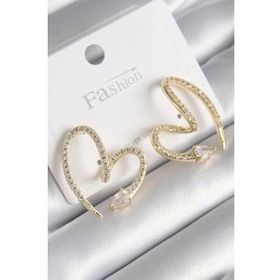 Shoecide Pirinç Gold Renk Zirkon Taşlı Yılan Kalp Model Kadın Küpe