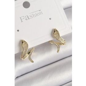 Shoecide Pirinç Gold Renk Zirkon Taşlı Yılan Model Kadın Küpe