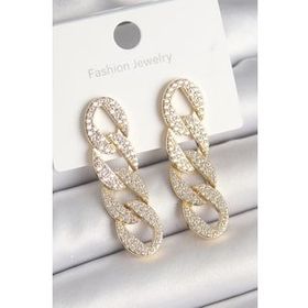 Shoecide Pirinç Gold Renk Zirkon Taşlı Zincir Model Kadın Küpe