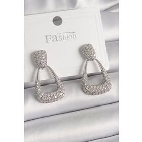 Shoecide Pirinç Gümüş Renk Zirkon Taşlı Üçgen Model Kadın Küpe