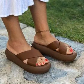 Shoemark Hello Camel Kalın Şerit Kadın Terlik
