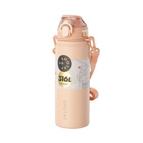Shotay Soft Pembe Renk 750 ml Paslanmaz Pipetli Çelik Askılı Matara Suluk