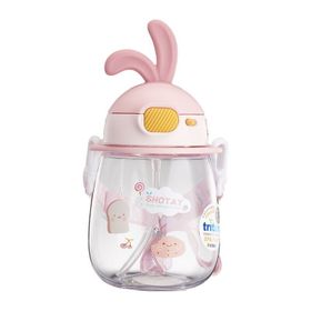 Shotay ST-7008 Pembe 600 ml Kulaklı Tritan Pipetli Askılı Matara