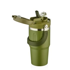 Shotay ST-8166 Çift Kullanım Pipetli Rahat İçim Yeşil 650 ml Çelik Termos